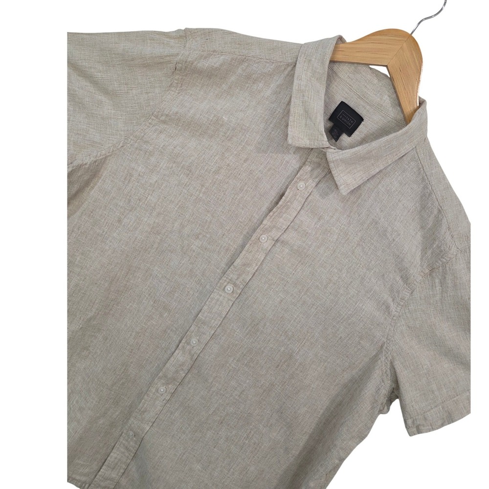 14th & Union Men Beige Linen Blend Shirt 2XL Short Sleeve Button Up Casual